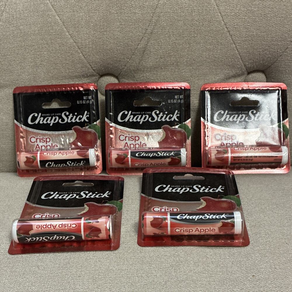 ChapStick Crisp Apple Lip Balm Stick, Paraben-Free, 0.15 oz, Lot of 5